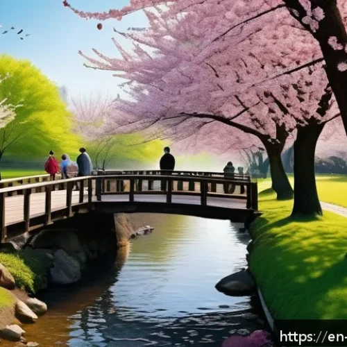 Home 17 경남 창원 진해 군항제 - A serene spring scene featuring a diverse group of people strolling along a tree-lined stream covere...